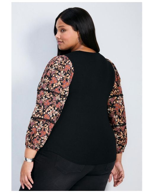 Avenue Black Melody Blouson Sleeve Top