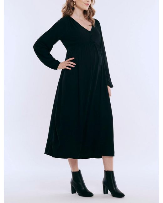 Motherhood Maternity Blue Maternity Long Sleeve Button Front Midi Dress