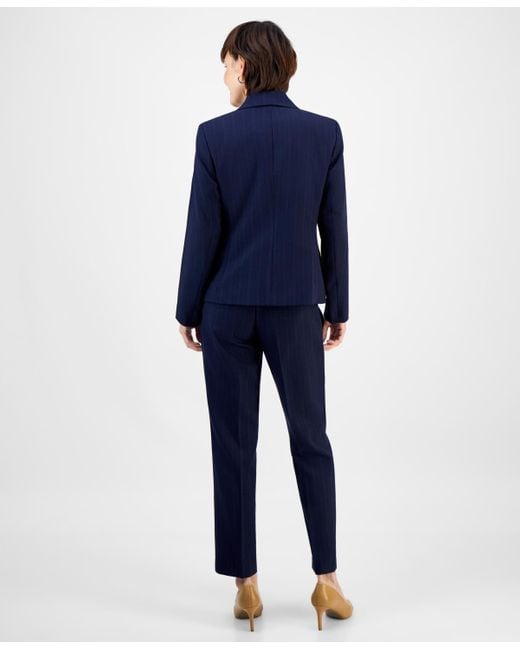 Le Suit Blue Notch-collar One-button Pantsuit Set