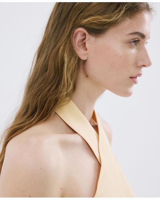 Mango Natural Linen Buttoned Top