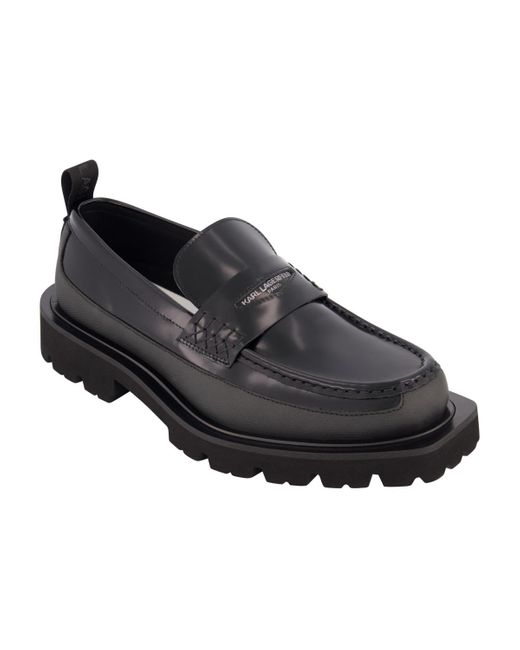 Karl Lagerfeld Black White Label Collection Front Logo Penny Loafers for men