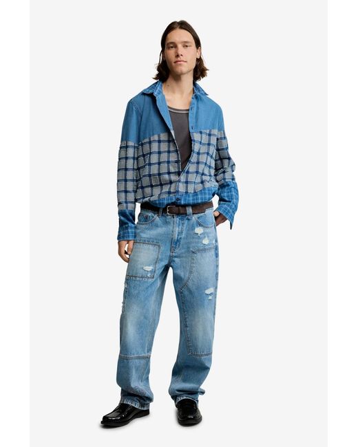 Desigual Blue Patch Checks Shirt