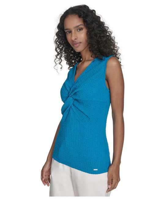 Calvin Klein Blue Textured Twist-front Blouse