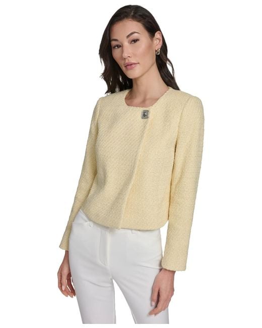 Calvin Klein Natural Long-sleeve Collarless Tweed Jacket