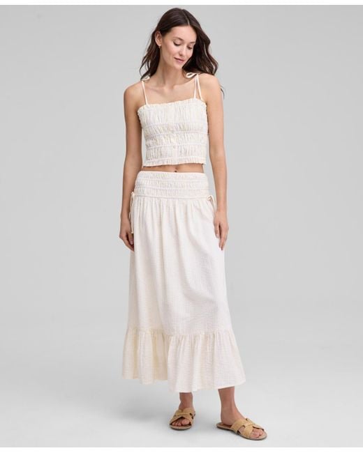 And Now This White Smocked Seersucker Maxi Skirt