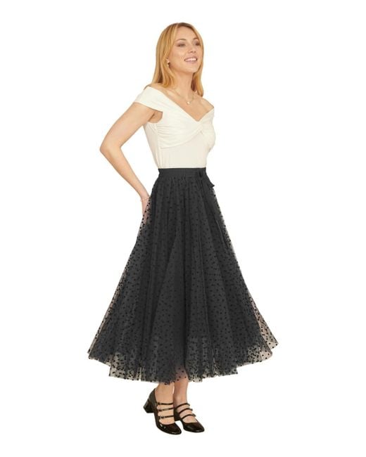 Yumi' Black Mesh Heart Print Tulle Skirt