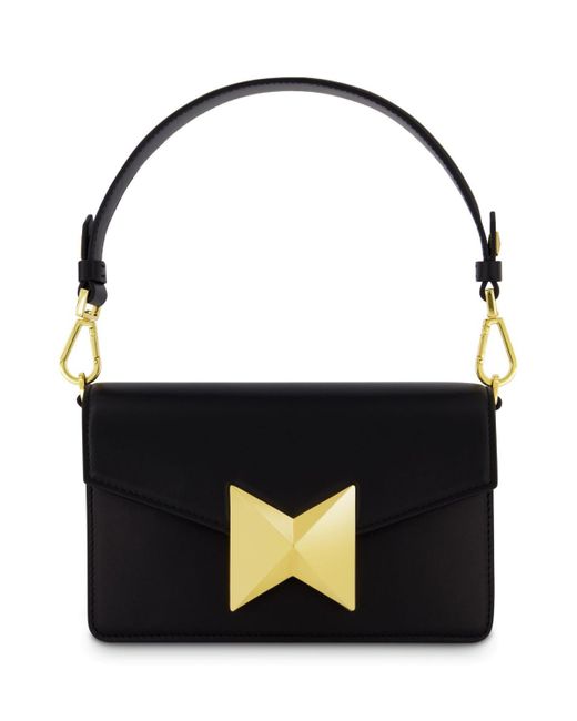 Mac Duggal Black Classic Leather Gold Plated Hardware Shoulder Bag