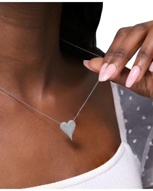 Macy's White Diamond Pave Heart Pendant Necklace (1/2 Ct. T.w.