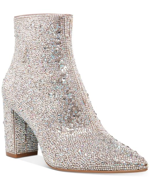 Betsey Johnson Blue By Cady Rhinestone Embellished Block Heel Booties | Lyst