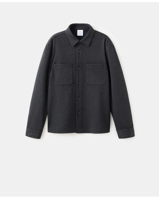 Mango Blue Pockets Flannel Overshirt for men