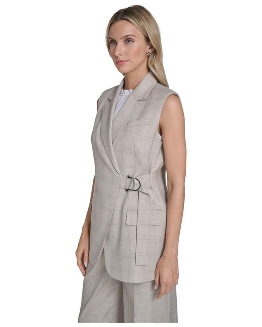 Calvin Klein Gray Collared Windowpane Vest Top