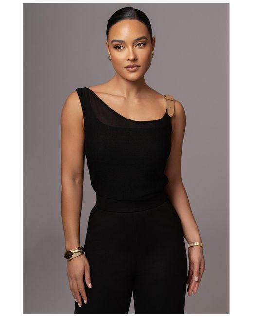 JLUXLABEL Black Shanti Faux Buckle Top