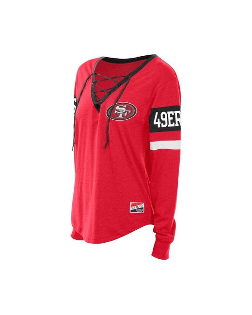KTZ Red San Francisco 49ers Throwback Lace-up Long-sleeve T-shirt