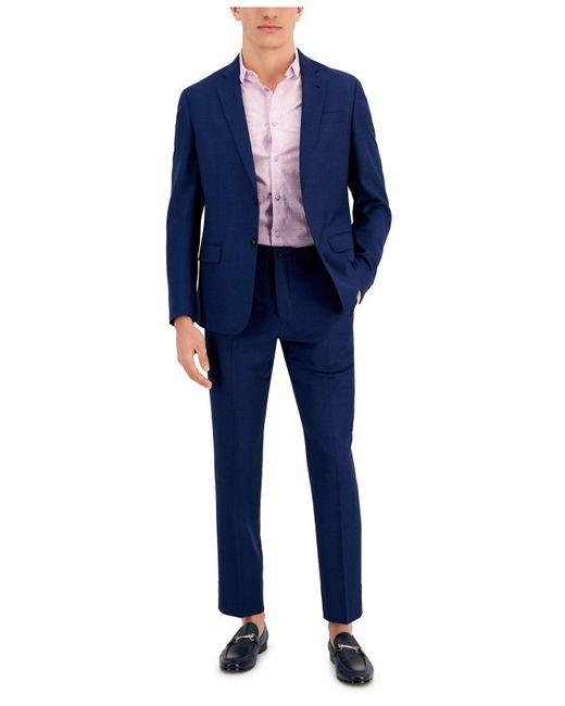 Armani Exchange Blue Slim-fit Navy Shadow Plaid Suit Separates for men