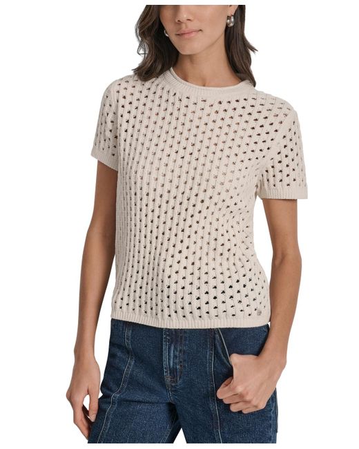 DKNY Multicolor Petite Open-stitch Crewneck Sweater