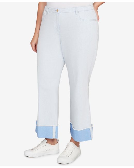 Ruby Rd White Plus Size Cuffed Pull-on Faux Fly Pants