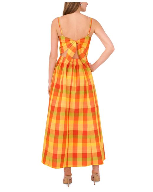 1.STATE Orange Plaid Twist-front Maxi Dress