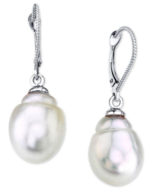 Macy's Cultured White South Sea Baroque Pearl (11mm) Drop Earrings In 14k White Gold