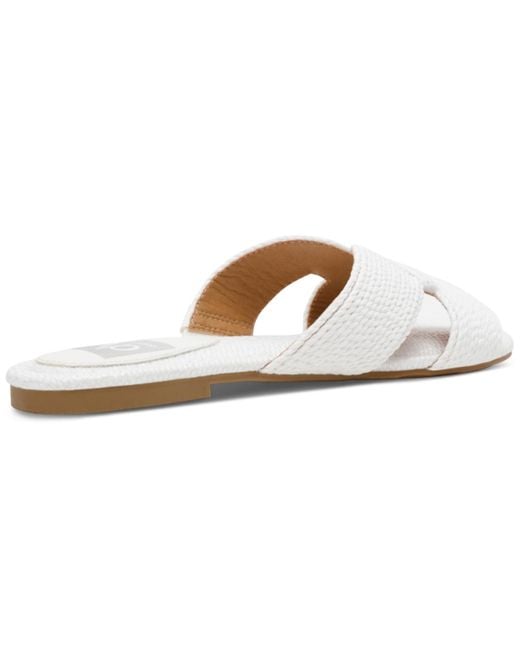 Dolce Vita White Geeya Raffia Criss Cross Strap Flat Slide Sandals