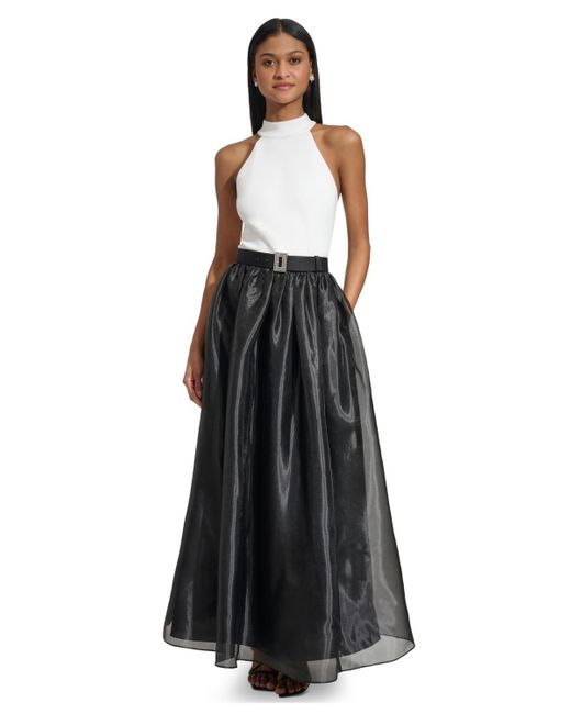 Karl Lagerfeld Black Embellished-belt Organza Gown