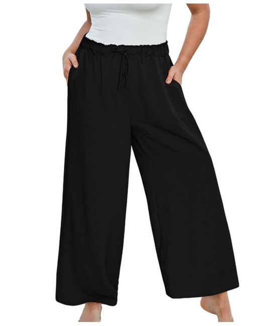 CUPSHE Black Plus Size Summer Lovin Drawstring Wide Leg Pants