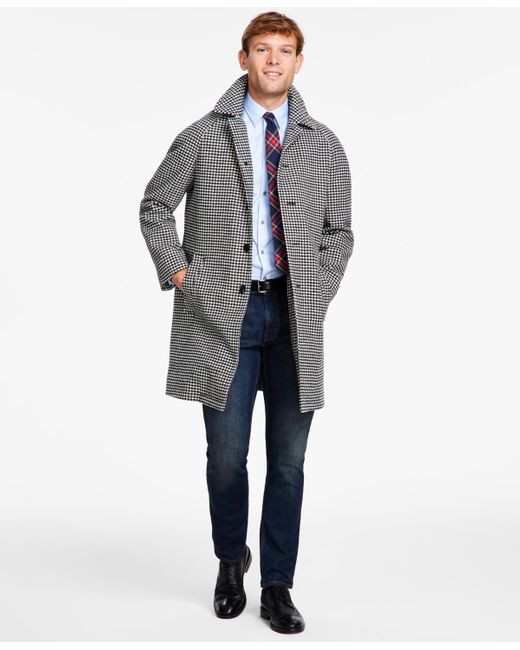 Tommy Hilfiger Blue Modern-fit Stretch Water-resistant Houndstooth Overcoat for men