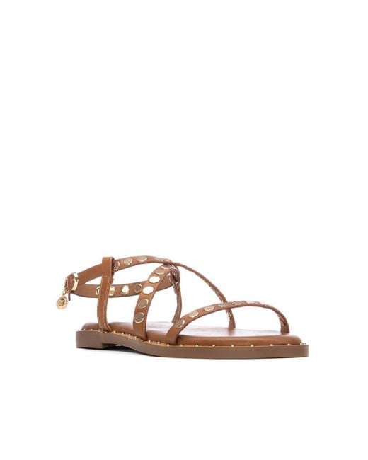 Xti Brown Studded Strappy Sandals