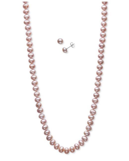 Macy's Pink 2-pc. Set Cultured Freshwater Pearl (5-6mm) 18" Strand Necklace & Matching Stud Earrings