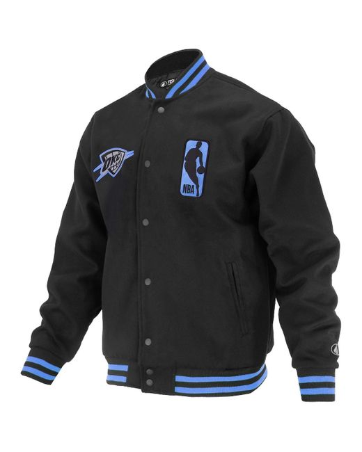 FISLL Blue And Oklahoma City Thunder Logo Man Shadow Collection Full-snap Varsity Jacket