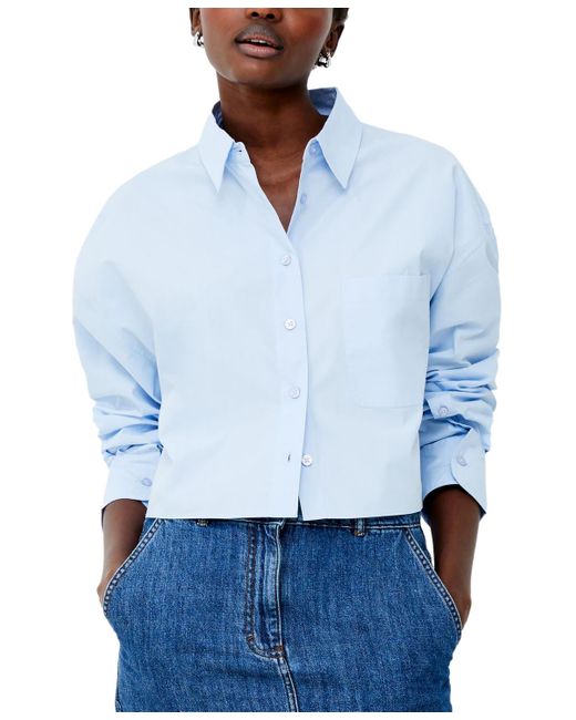 French Connection Blue Alissa Cotton Cropped Shirt