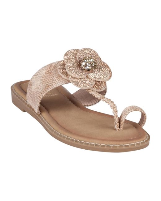 Gc Shoes White Blossom Flower Embellished Toe Ring Flat Sandals