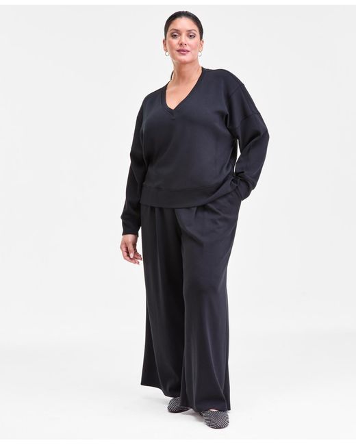 INC International Concepts Blue Plus Size V-neck Knit Long-sleeve Top