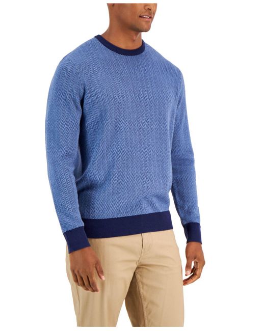 Club Room Cotton Herringbone Sweater, Created For Macy's in Navy Blue ...