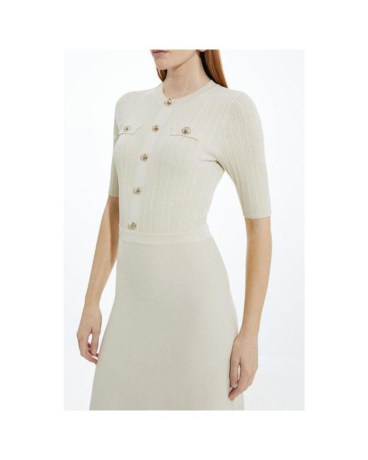 Karen Millen Rib Knit Military Trim Maxi Dress in White | Lyst