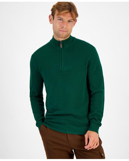 Club Room Green Quarter-zip Textured Cotton Sweater for men
