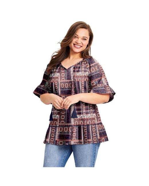 Avenue Red Flutter Sleeve Top