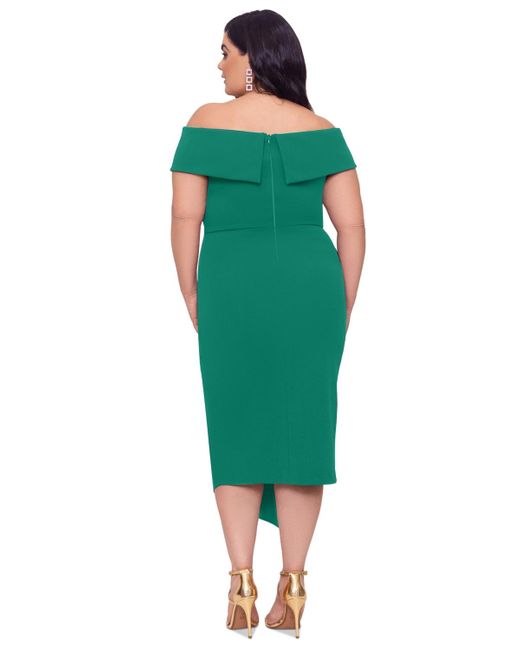 Betsy & Adam Green Plus Size Off-the-shoulder Side-drape Midi Dress