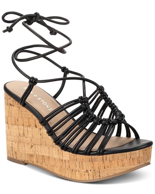 Sun & Stone Black Sun + Stone Tillyy Strappy Lace Up Wedge Sandals