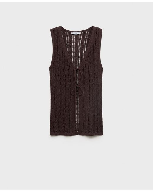 Mango White Openwork Bow Closure Knit Vest