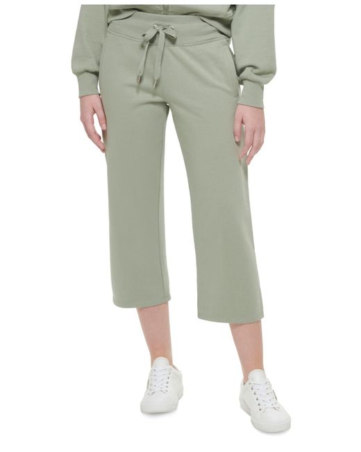 Calvin Klein Green Cropped Ribbed-drawstring-waist Active Pants