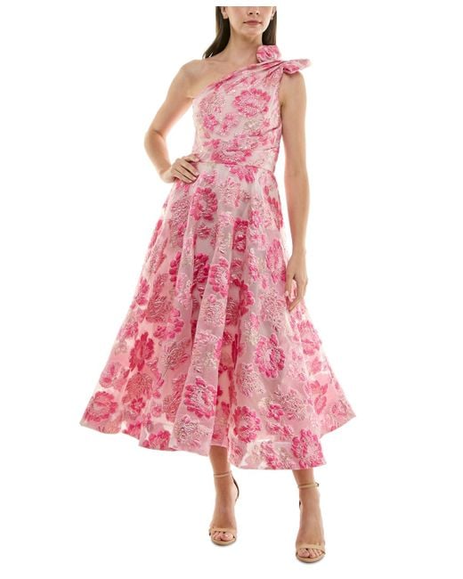 Taylor Pink Floral Jacquard One-shoulder Dress
