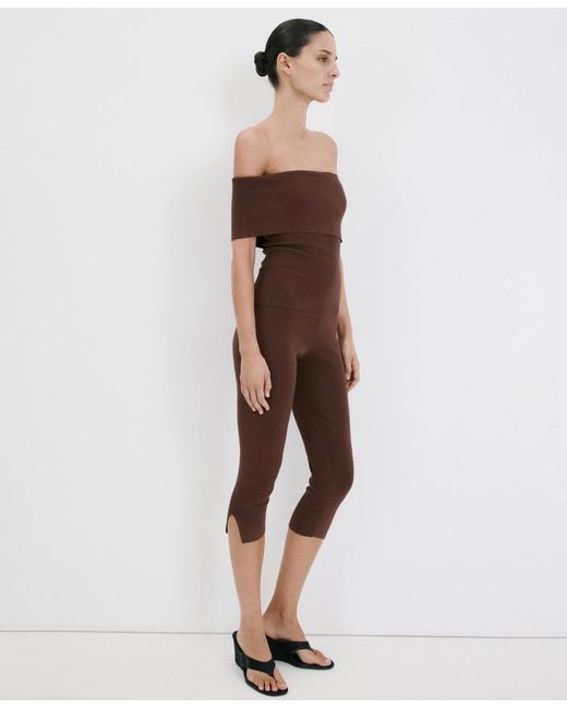 Mango Brown Strapless Knitted Top