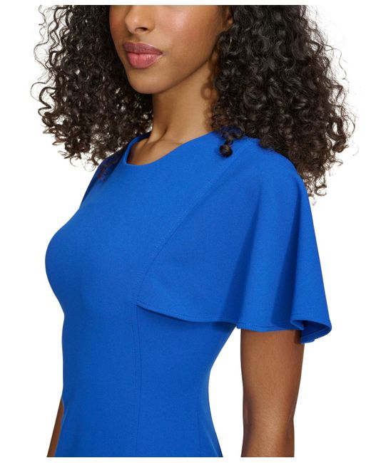 Calvin Klein Blue Petite Jewel-neck Scuba Crepe Sheath Dress