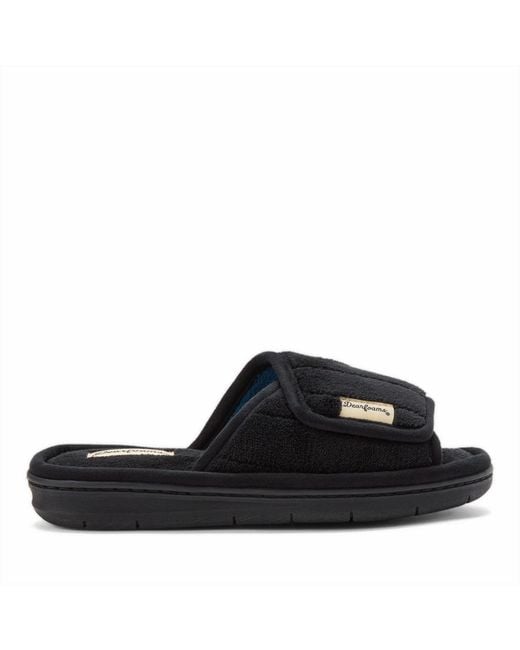 Dearfoams Black Mickey Terry Adjustable Slides