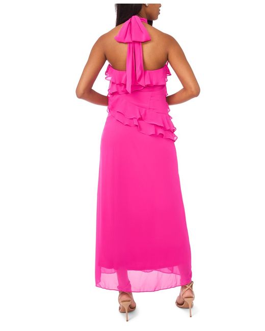 Cece Chiffon Sleeveless Long Halter Dress in Pink | Lyst