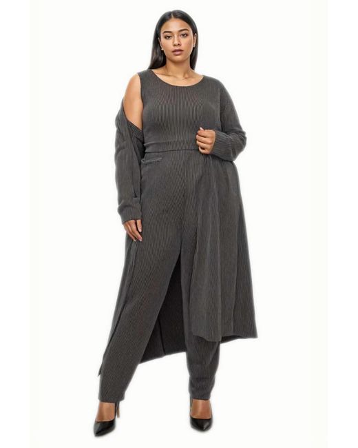 L I V D Black Plus Size Luna Three Piece Rib Set