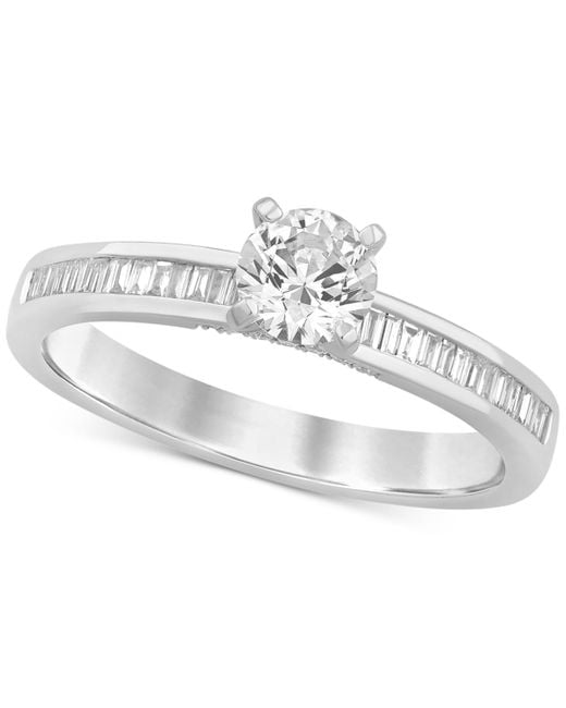 Macy's White Diamond Round & Baguette Engagement Ring (3/4 Ct. T.w.