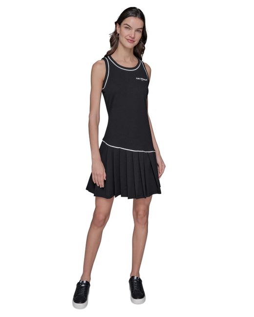 Karl Lagerfeld Black Sleeveless Pleated Minidress