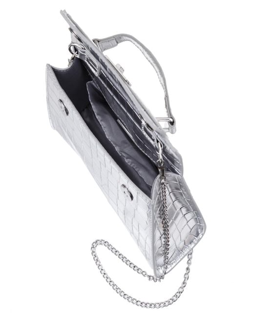 Nina White Mini Croco Embossed Magnetic Snap Satchel Bag