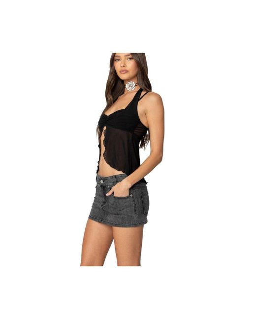 Edikted Black Mesh Split Front Bandeau Halter Top